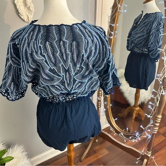 •nwt• ✨rare✨ Chasing Unicorns Lace Embroidered Romper - Picture 8 of 10